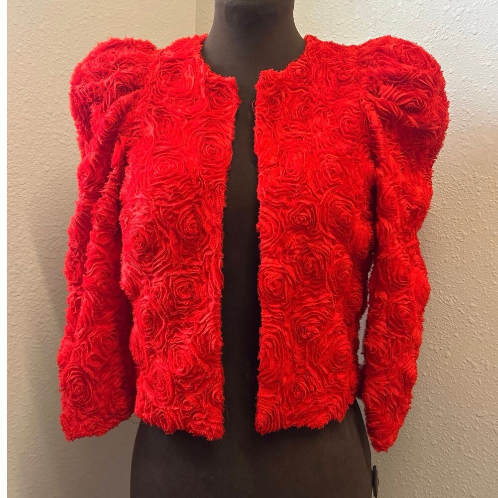 NWT Red Rose Garden Collection H&M Jacket size 2 open front textured floral